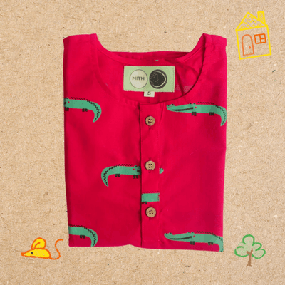 Christmas Crocodile - Unisex Kids Cotton Nightwear – Kids Pyjamas on Brown Living™. SKU: MITHNW-036-R-1. Img 6.