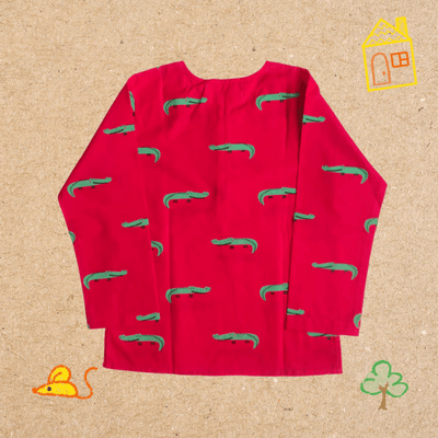 Christmas Crocodile - Unisex Kids Cotton Nightwear – Kids Pyjamas on Brown Living™. SKU: MITHNW-036-R-1. Img 8.