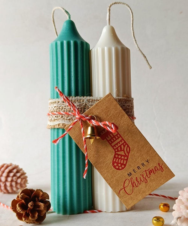 Christmas Special- Hope Pillar Set of 2 Candles- Green & White | Verified Sustainable Candles Fragrances on Brown Living™