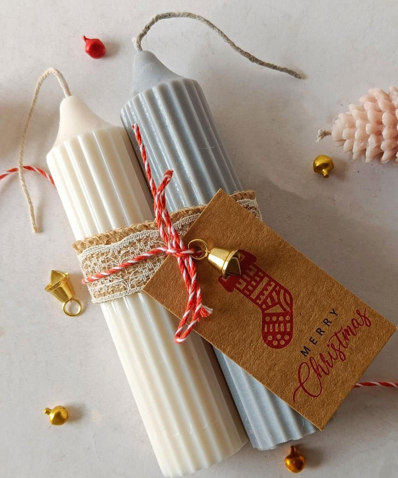 Christmas Special- Hope Pillar Set of 2 Candles- Grey & White | Verified Sustainable Candles Fragrances on Brown Living™