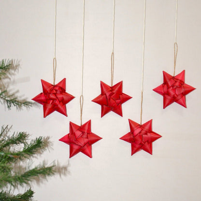 Christmas Star Ornaments – Set of 5 |Handcrafted Festive Hanging Decor – Home Decor on Brown Living™. SKU: PLCHST019A. Img 1.