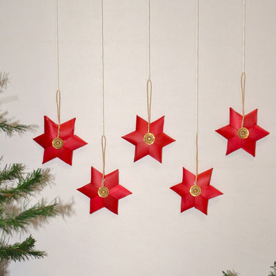 Christmas Star Ornaments – Set of 5 |Handcrafted Festive Hanging Decor – Home Decor on Brown Living™. SKU: PLCHST019A. Img 4.