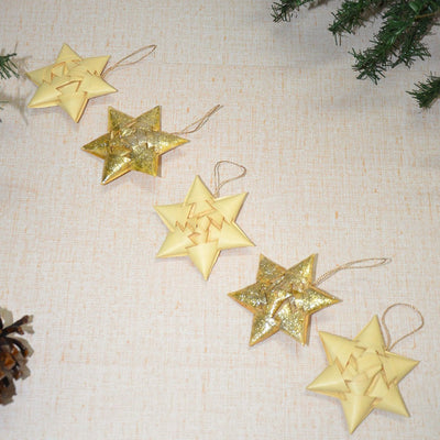 Christmas Star Ornaments – Set of 5 |Handcrafted Festive Hanging Decor – Home Decor on Brown Living™. SKU: PLCHST019C. Img 8.