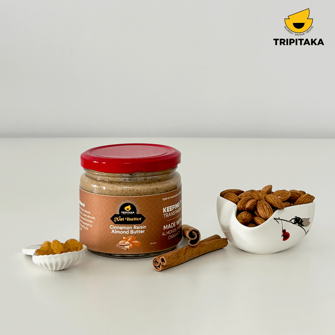 Cinnamon Raisin Almond Butter | Flavoured Nut Butter | 300g – Jams & Spreads on Brown Living™. SKU: TP-NB-ABR. Img 1.