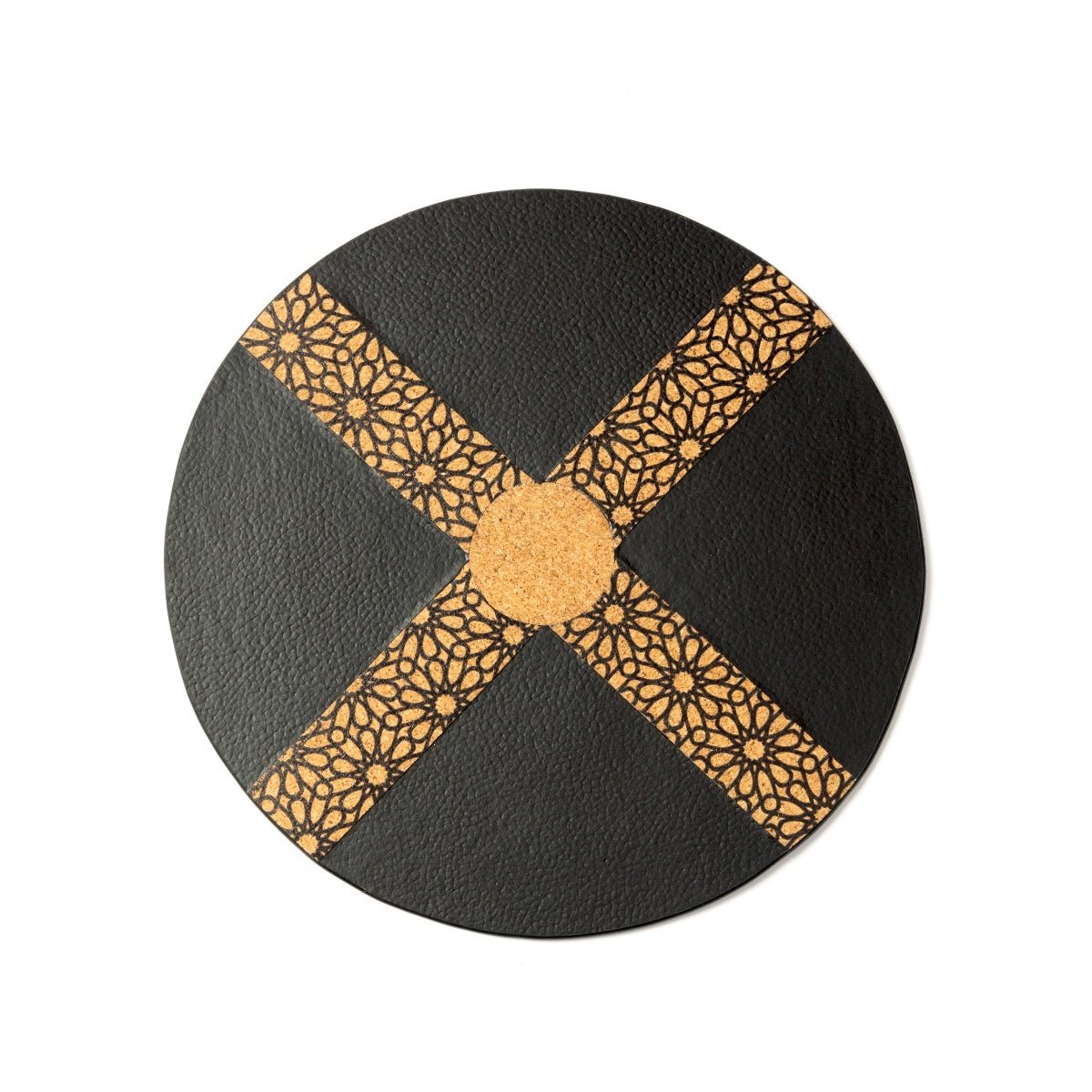 Circular Mouse Pad – Plant Leather & Cork (Black & Cork) – Desk Accessories on Brown Living™. SKU: CPMPGH004. Img 2.