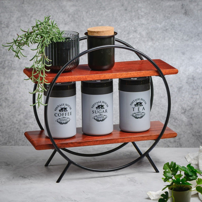 Circular Wooden Organizer with Black Frame | Verified Sustainable Kitchen Organisers on Brown Living™