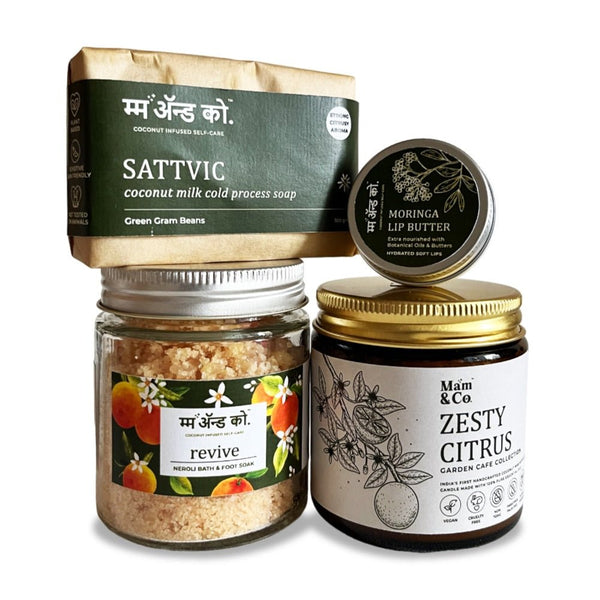 Citrus Everyday Essentials Hamper - Soap + Bath & Foot Soak + Lip Butter + Candle | Verified Sustainable Gift Giving on Brown Living™