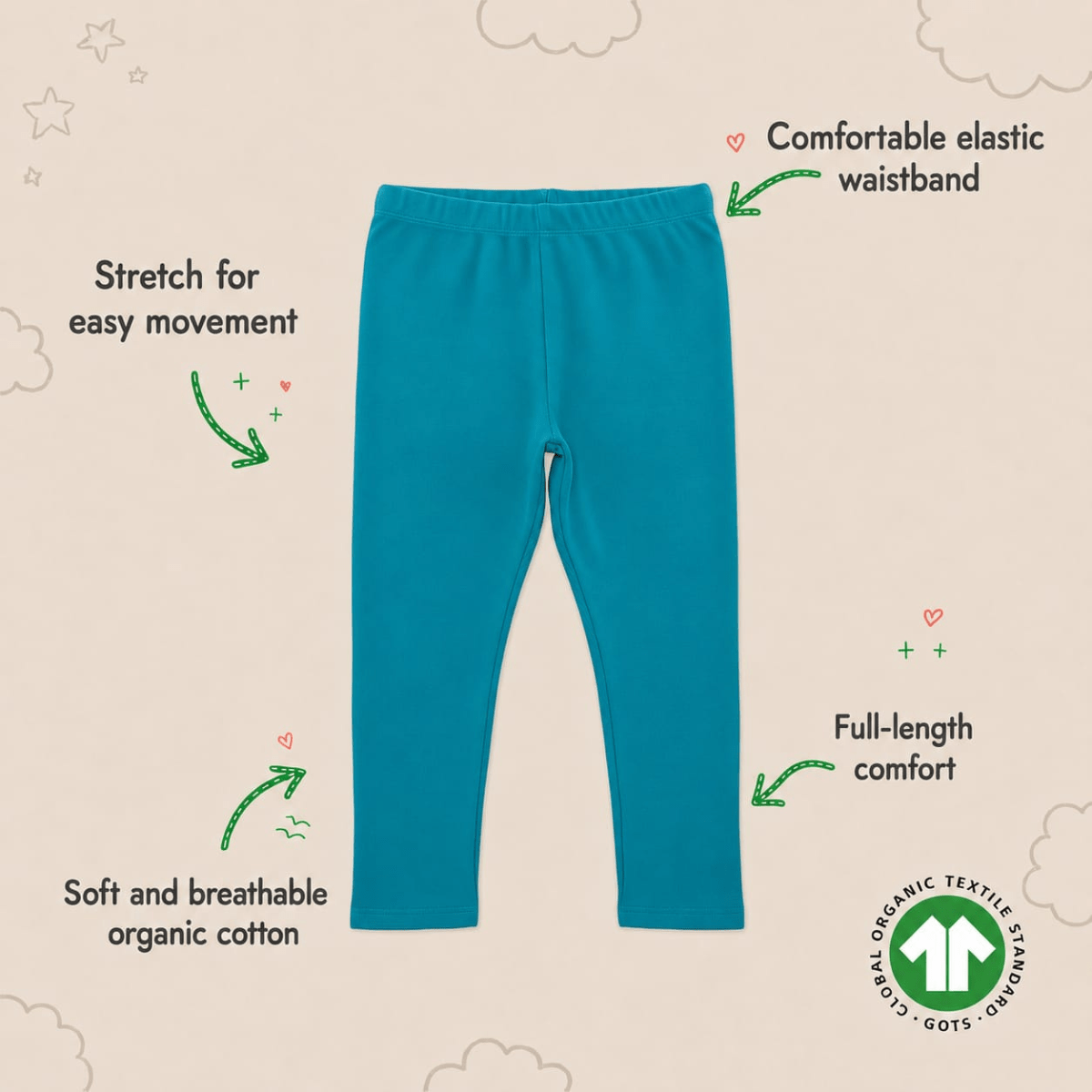 Citrus Zinger Cotton Leggings | 100% Cotton, Dye-Free & Skin Friendly – Kids Leggings on Brown Living™. SKU: LG01A-2-4Y. Img 4.