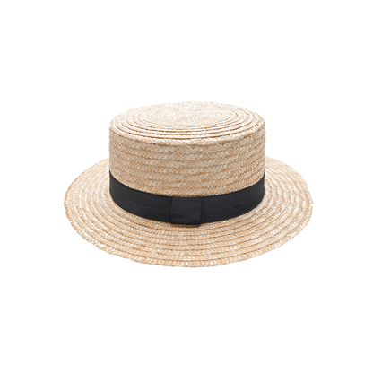Classic Boater Hat with Black Ribbon – Womens Hat on Brown Living™. SKU: MBNL002006. Img 3.