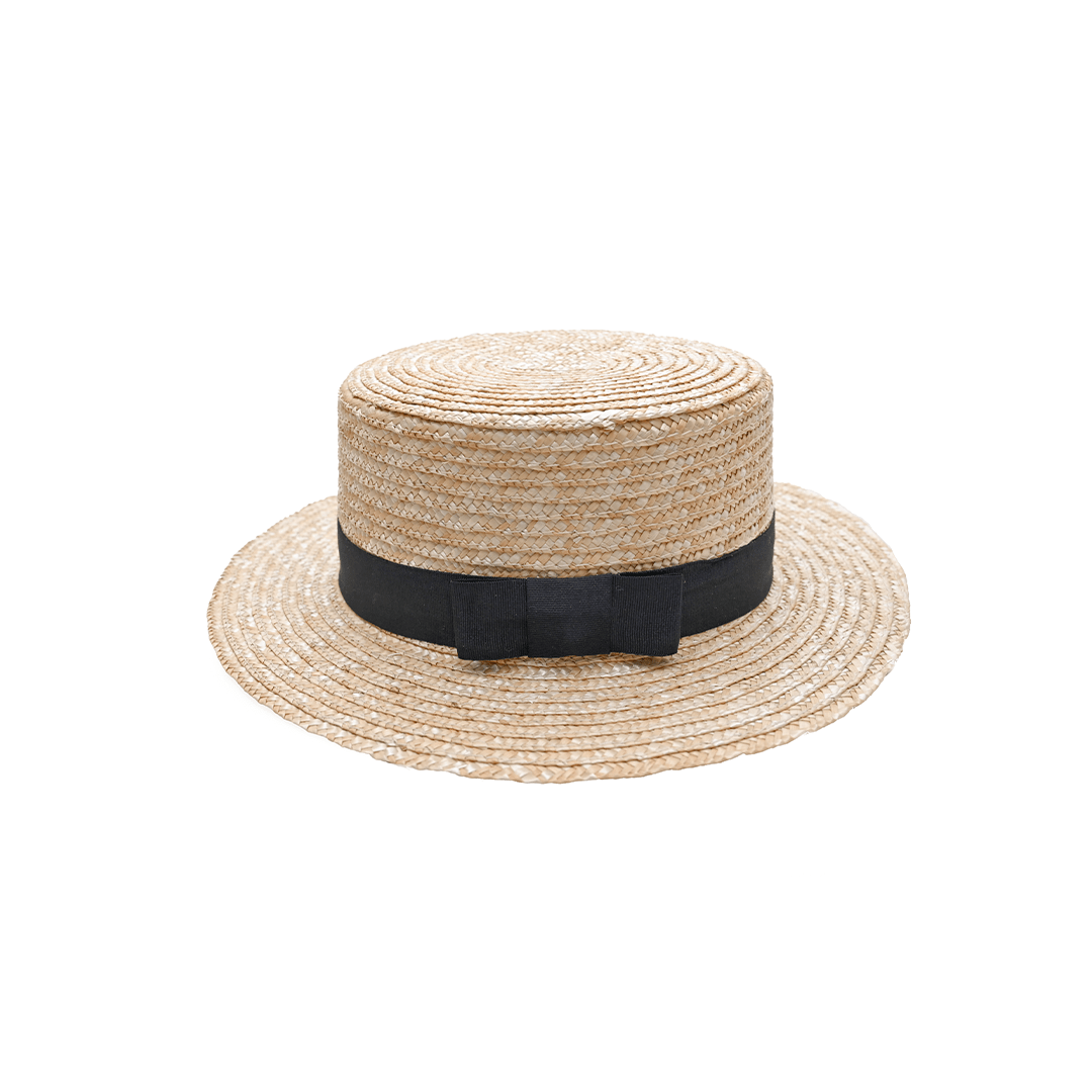Classic Boater Hat with Black Ribbon – Womens Hat on Brown Living™. SKU: MBNL002007. Img 4.