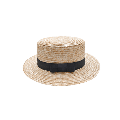 Classic Boater Hat with Black Ribbon – Womens Hat on Brown Living™. SKU: MBNL002007. Img 4.