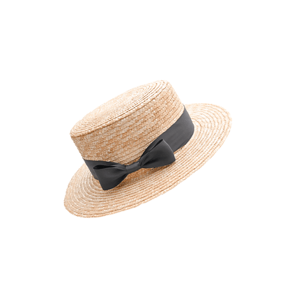 Classic Boater Hat with Black Ribbon – Womens Hat on Brown Living™. SKU: MBNL002008. Img 5.
