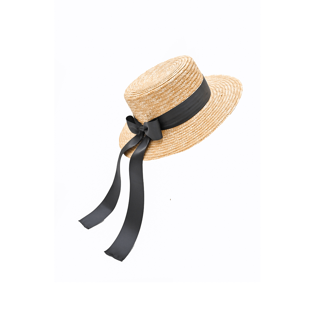 Classic Boater Hat with Black Ribbon – Womens Hat on Brown Living™. SKU: MBNL002009. Img 7.
