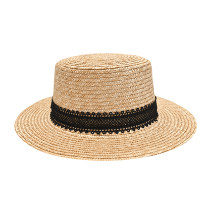Classic Boater Hat with Black Ribbon – Womens Hat on Brown Living™. SKU: MBNL002012. Img 9.