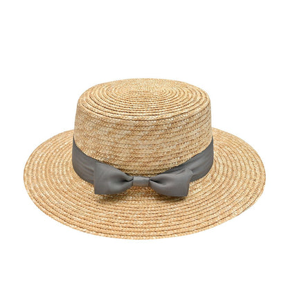 Classic Boater Hat with Grey Ribbon | Timeless Summer Style – Womens Hat on Brown Living™. SKU: MBNL002039. Img 3.
