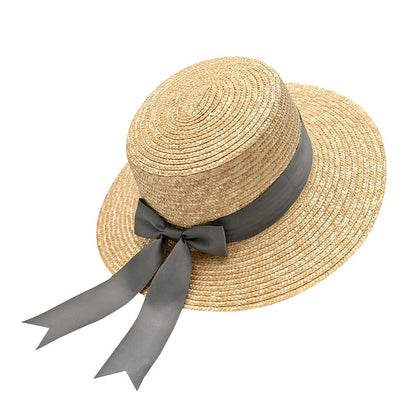 Classic Boater Hat with Grey Ribbon | Timeless Summer Style – Womens Hat on Brown Living™. SKU: MBNL002040. Img 4.