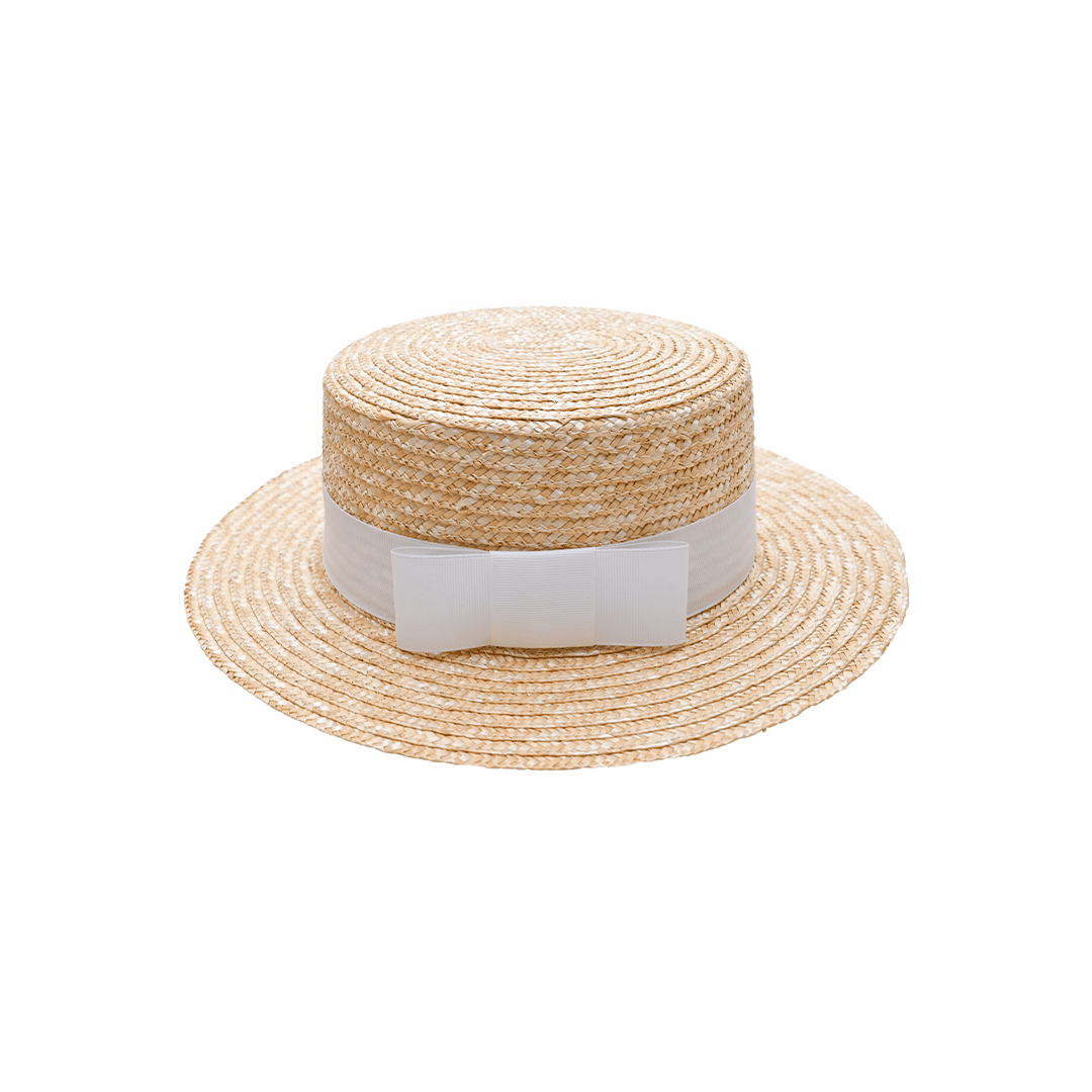 Classic Boater Hat with White Ribbon | Elegant Summer Style – Womens Hat on Brown Living™. SKU: MBNL002014. Img 3.