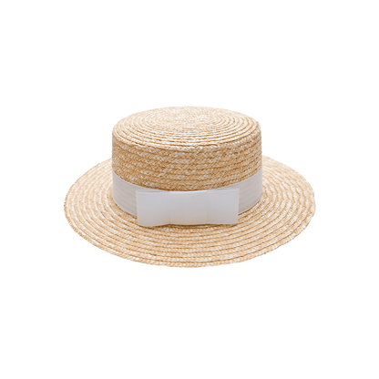 Classic Boater Hat with White Ribbon | Elegant Summer Style – Womens Hat on Brown Living™. SKU: MBNL002014. Img 3.