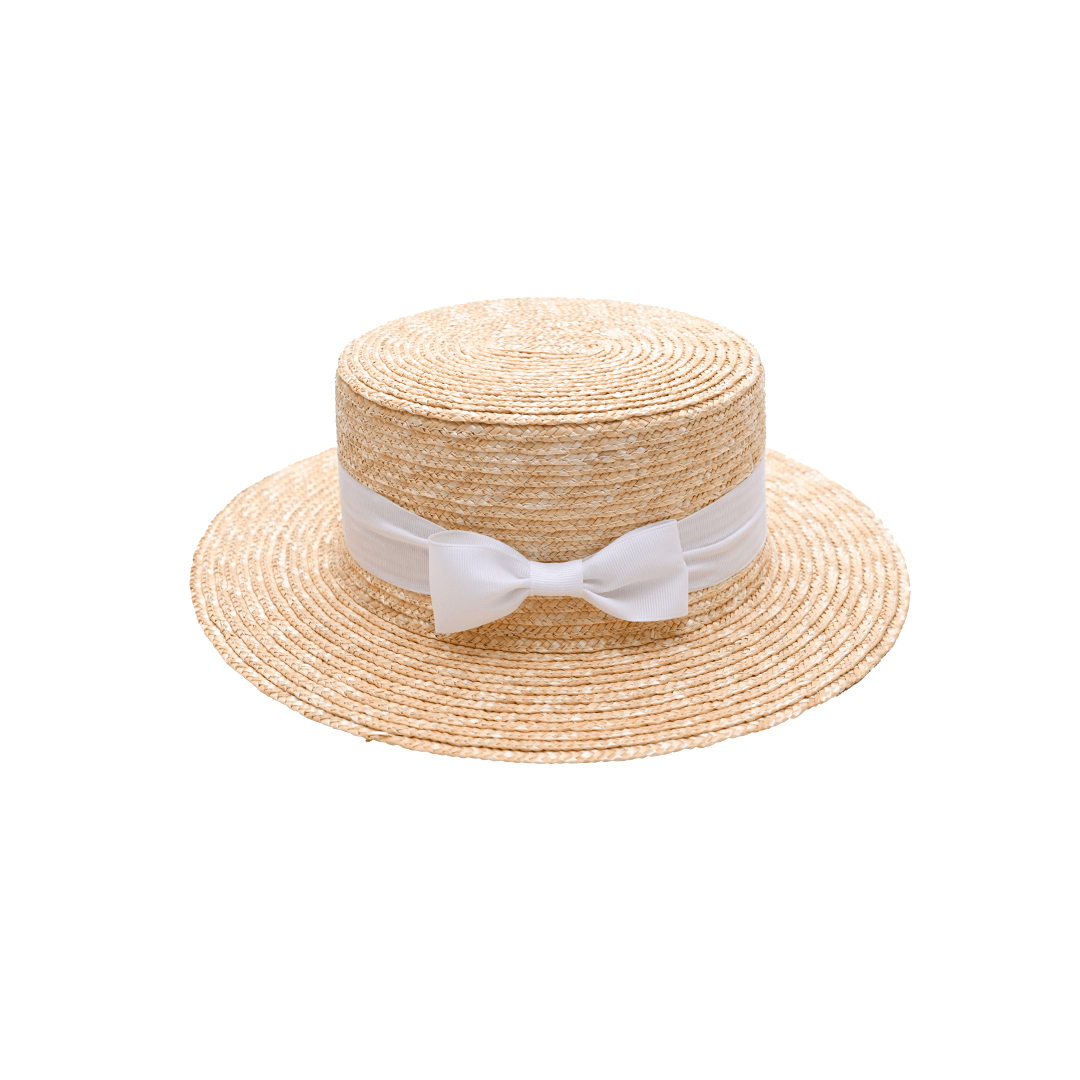 Classic Boater Hat with White Ribbon | Elegant Summer Style – Womens Hat on Brown Living™. SKU: MBNL002015. Img 4.