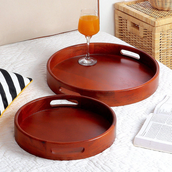 Classic Round Serving Wooden Tray (Set of 2) | Verified Sustainable Trays & Platters on Brown Living™