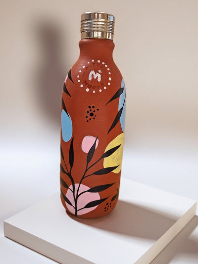 Clay Bottle Steel Cap Hand Painted Boho Design – Bottles & Sippers on Brown Living™. SKU: MM-07-1000. Img 6.