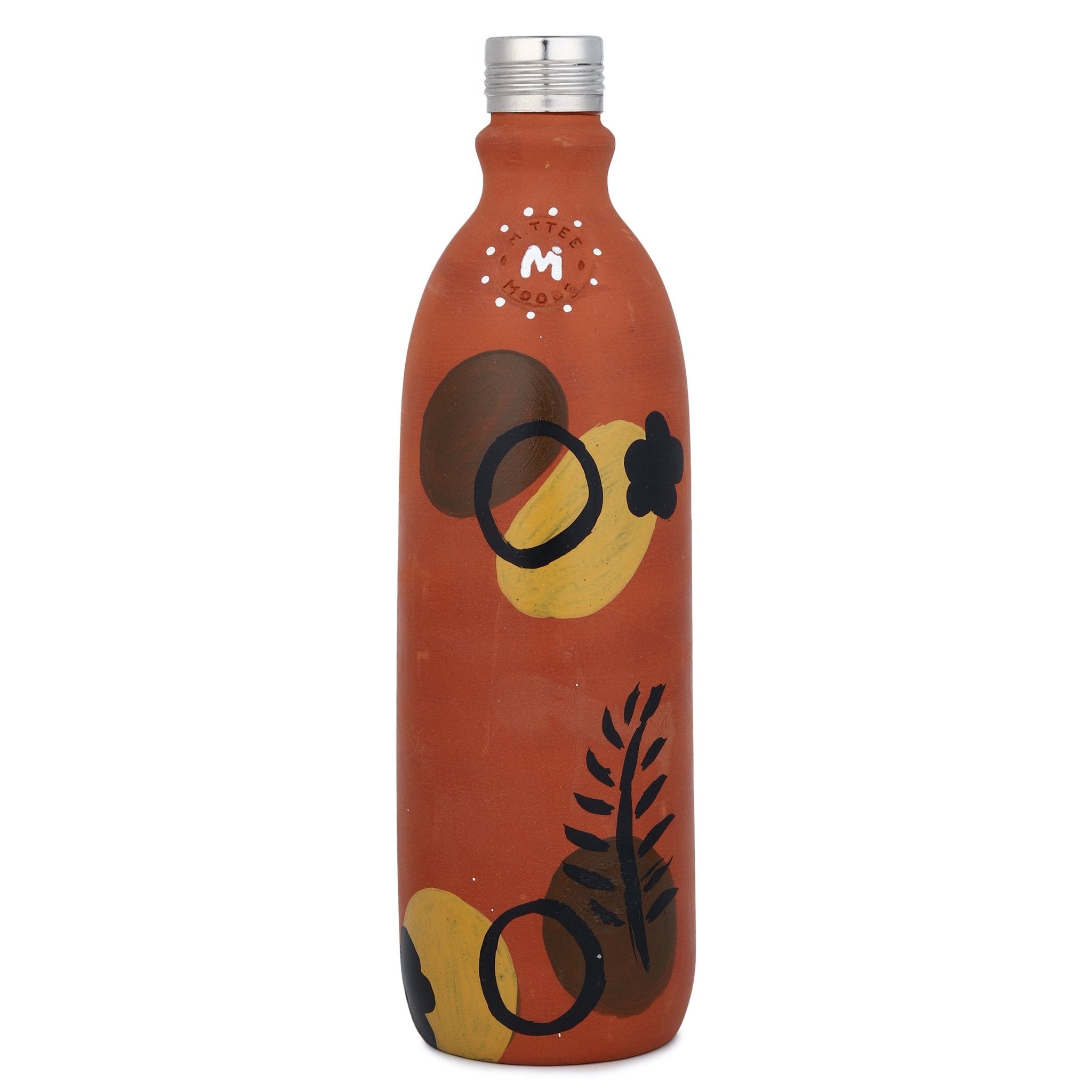 Clay Bottle Steel Cap Hand Painted Leaf Design – Bottles & Sippers on Brown Living™. SKU: MM-06-1000. Img 2.