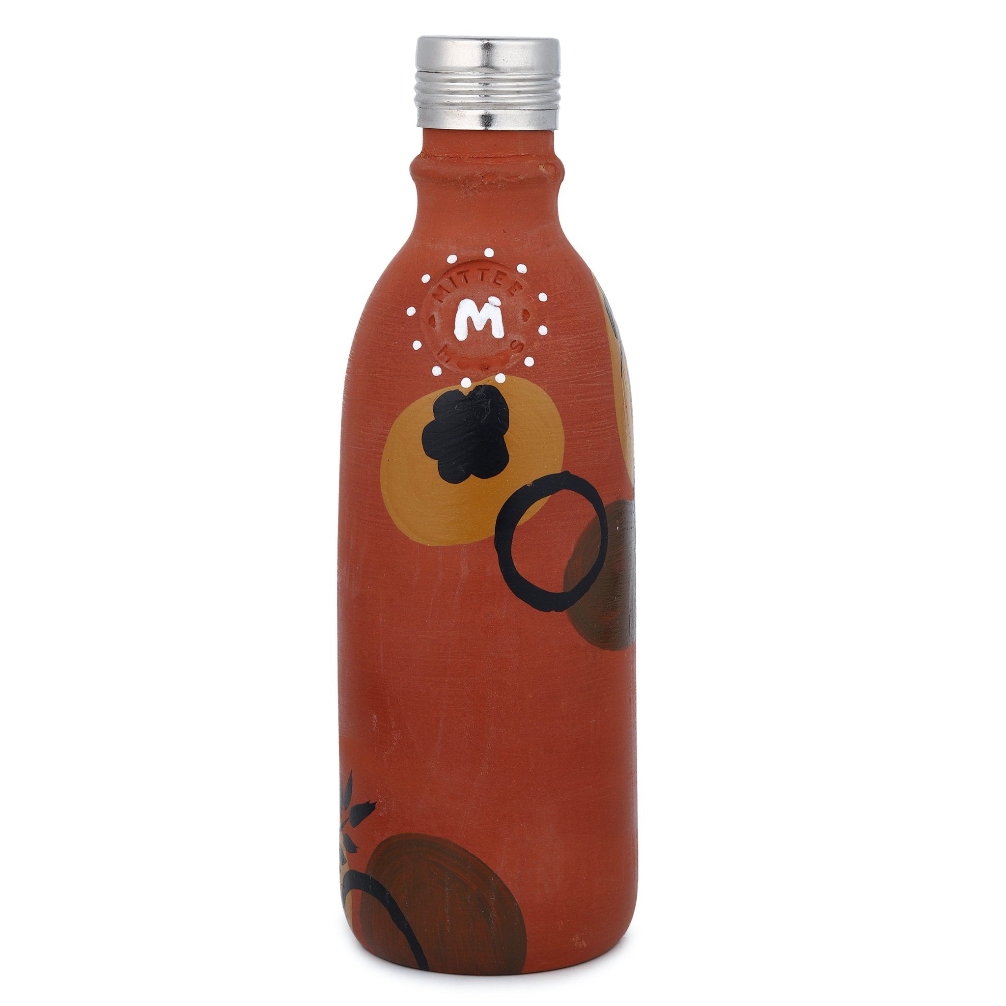 Clay Bottle Steel Cap Hand Painted Leaf Design – Bottles & Sippers on Brown Living™. SKU: MM-06-1000. Img 5.