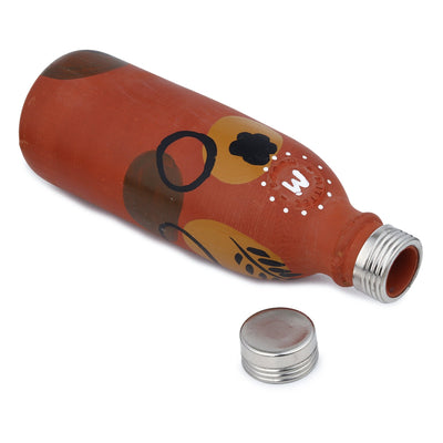 Clay Bottle Steel Cap Hand Painted Leaf Design – Bottles & Sippers on Brown Living™. SKU: MM-06-500. Img 7.