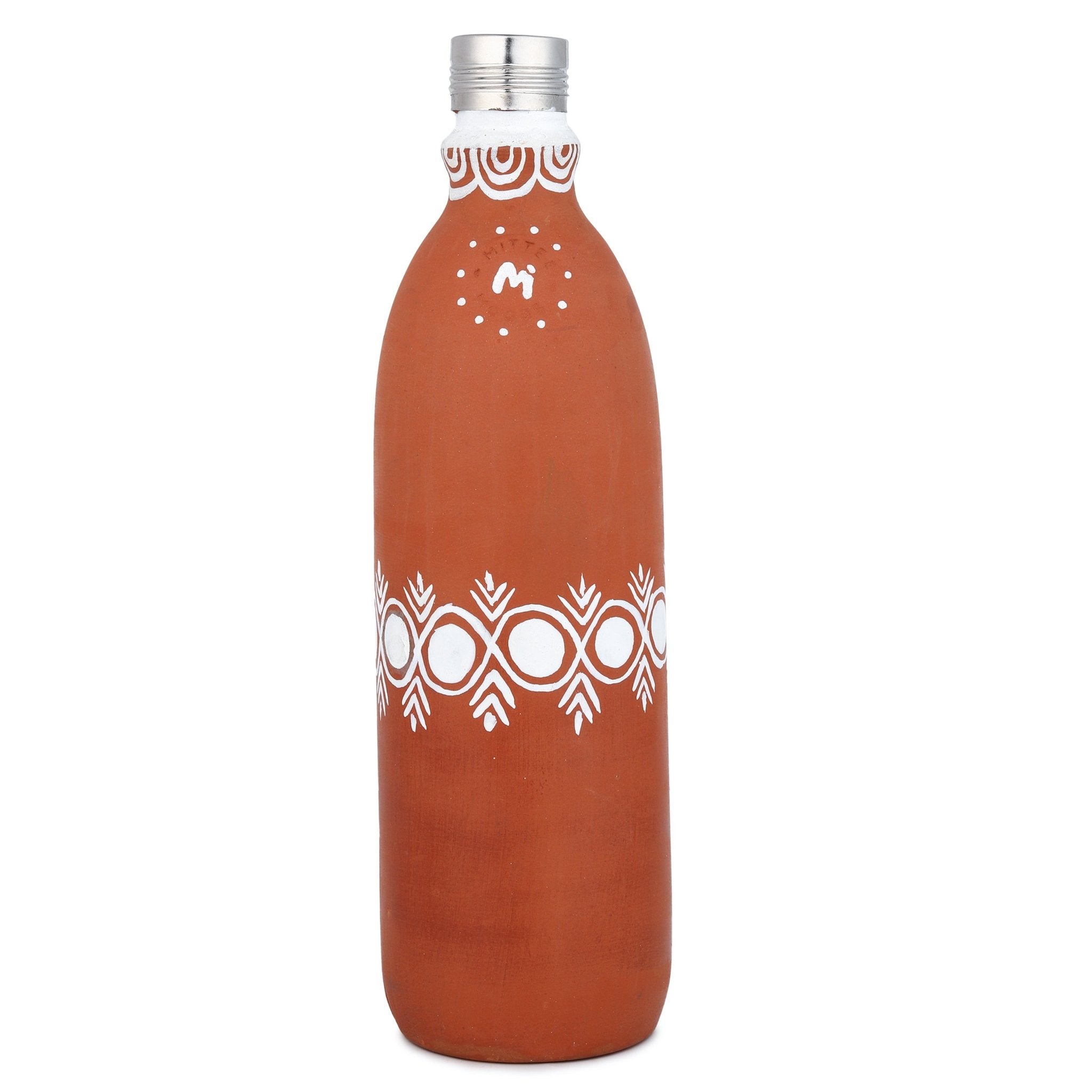 Clay Bottle Steel Cap Hand Painted Mandana Art – Bottles & Sippers on Brown Living™. SKU: NMM-04-PN-1000. Img 1.