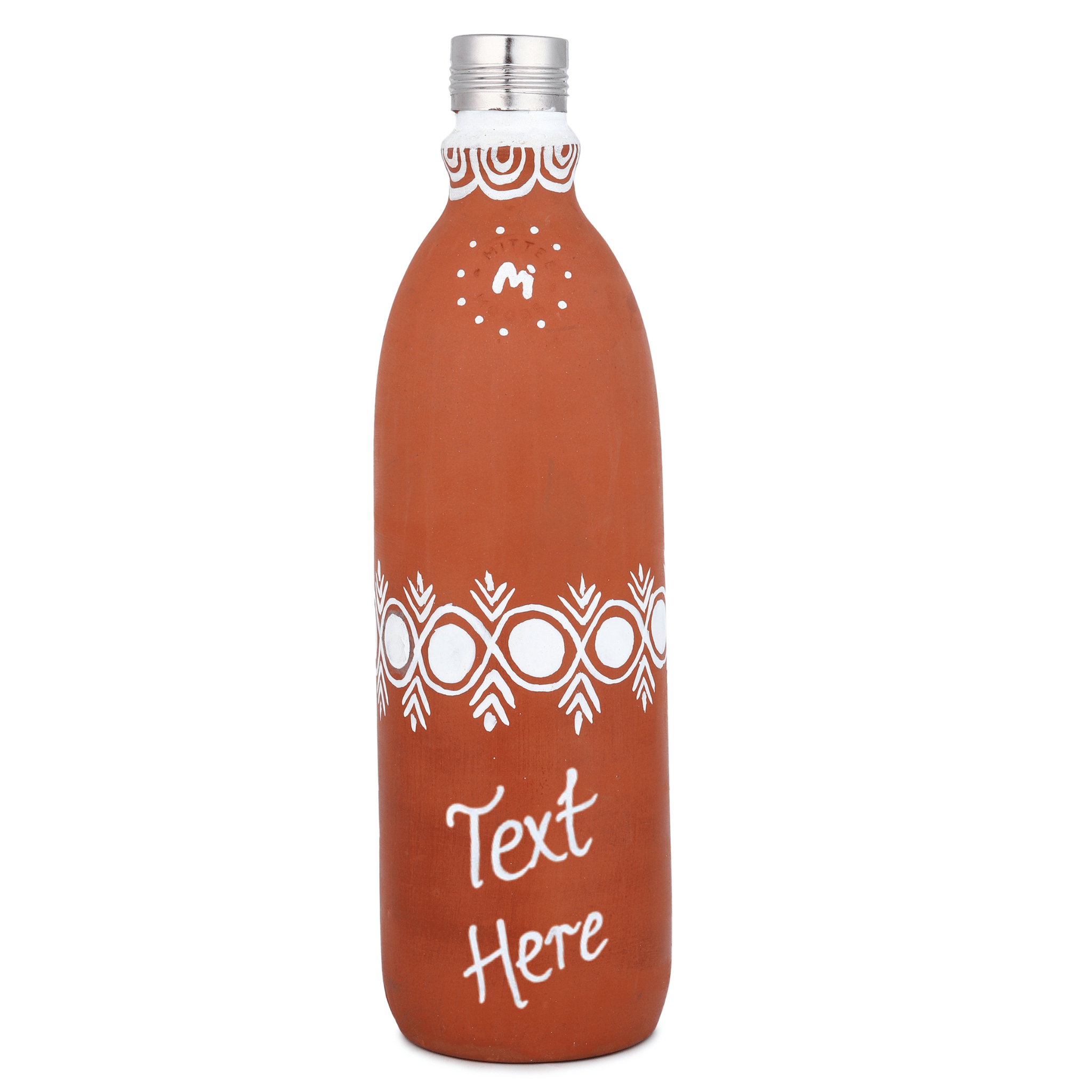 Clay Bottle Steel Cap Hand Painted Mandana Art – Bottles & Sippers on Brown Living™. SKU: NMM-04-PY-1000. Img 4.