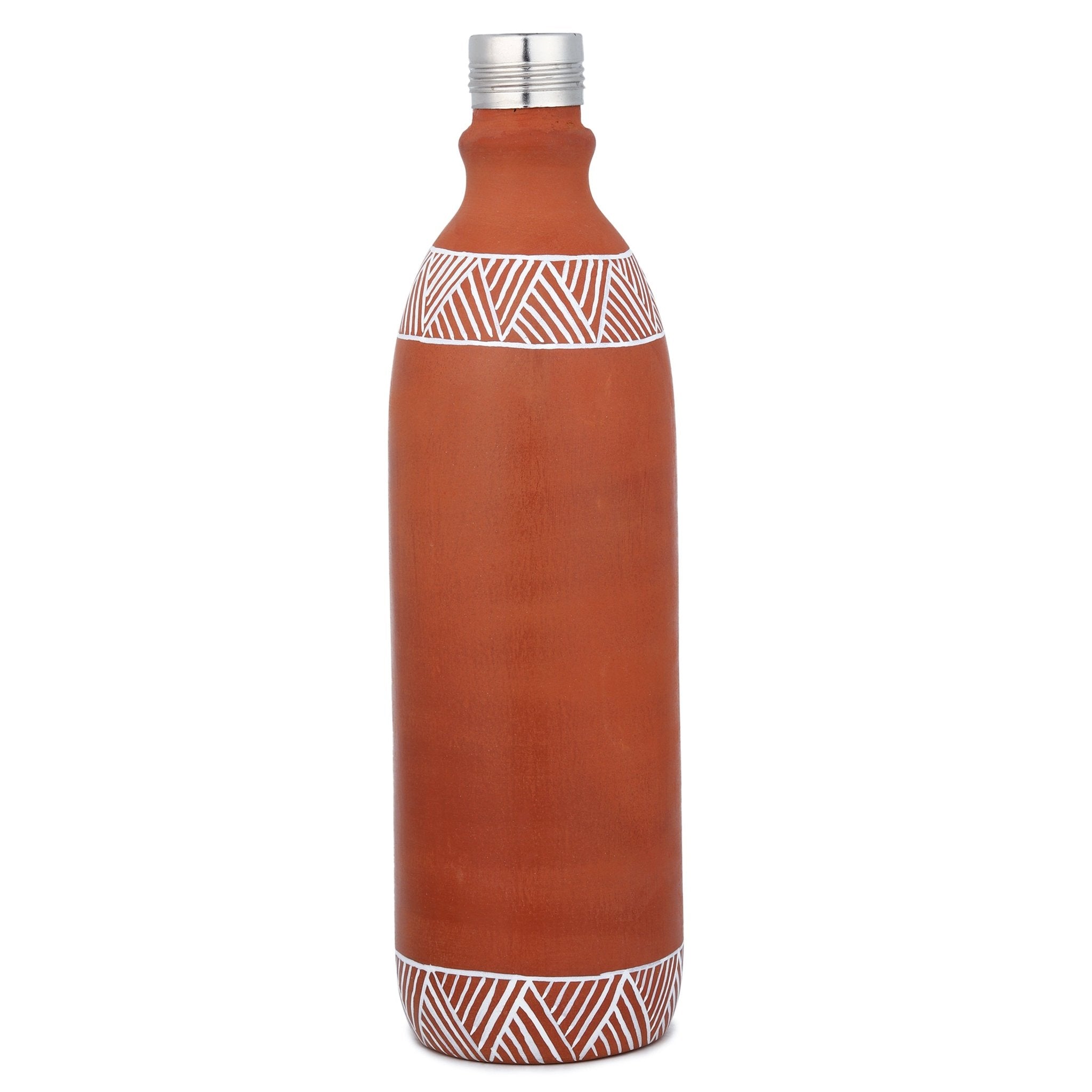 Clay Bottle Steel Cap Hand Painted Musical Warli Art – Bottles & Sippers on Brown Living™. SKU: NMM-02-PN-1000. Img 4.