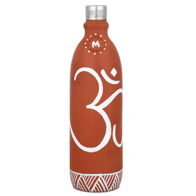 Clay Bottle Steel Cap Hand Painted Om Spiritual Art – Bottles & Sippers on Brown Living™. SKU: NMM-03-PN-1000. Img 1.