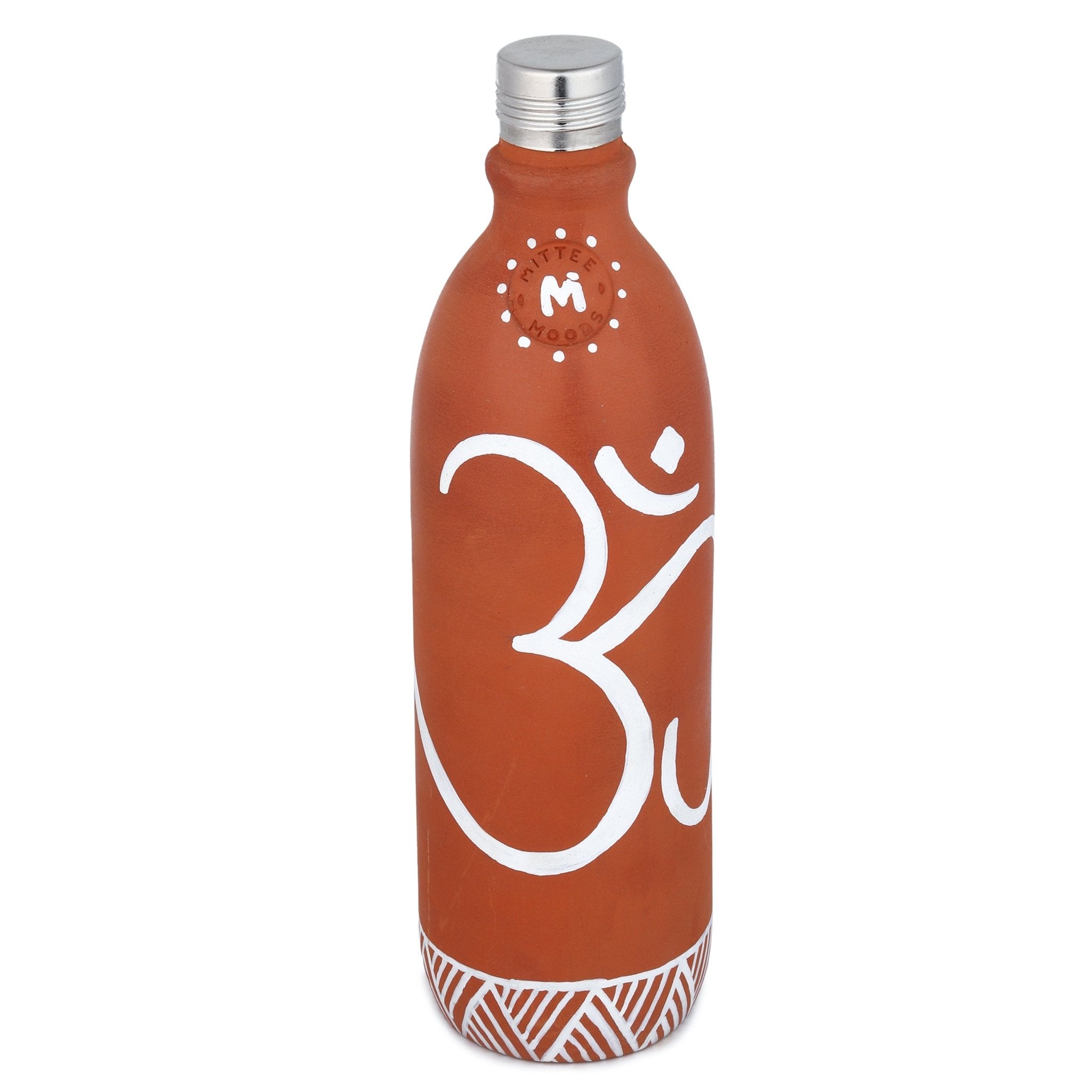 Clay Bottle Steel Cap Hand Painted Om Spiritual Art – Bottles & Sippers on Brown Living™. SKU: NMM-03-PN-1000. Img 3.
