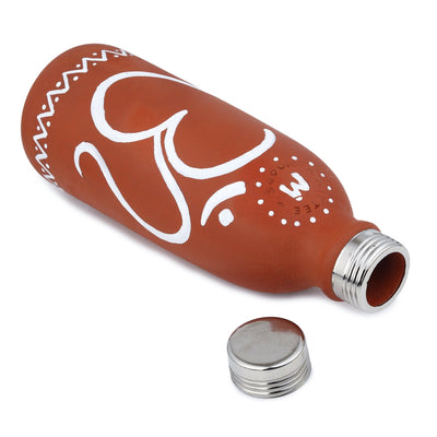 Clay Bottle Steel Cap Hand Painted Om Spiritual Art – Bottles & Sippers on Brown Living™. SKU: NMM-03-PN-500. Img 7.