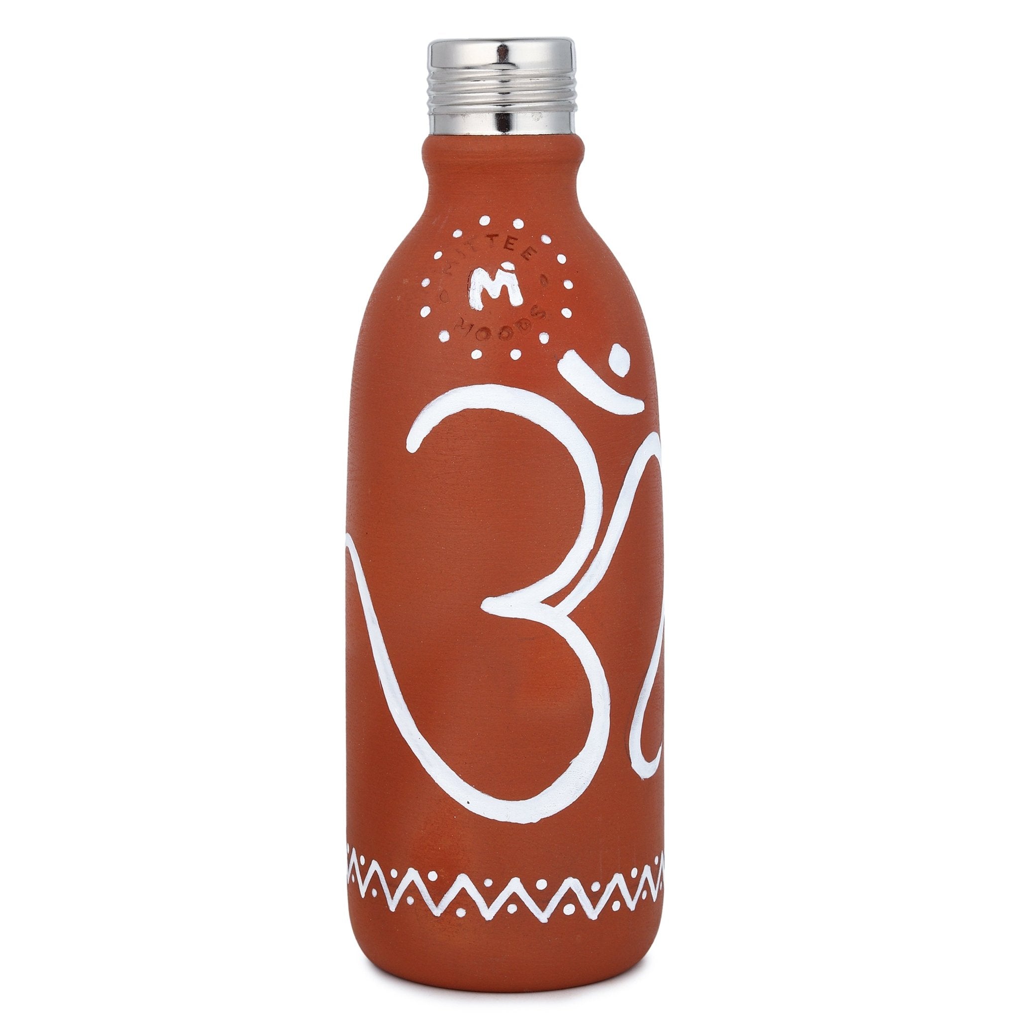 Clay Bottle Steel Cap Hand Painted Om Spiritual Art – Bottles & Sippers on Brown Living™. SKU: NMM-03-PN-500. Img 6.