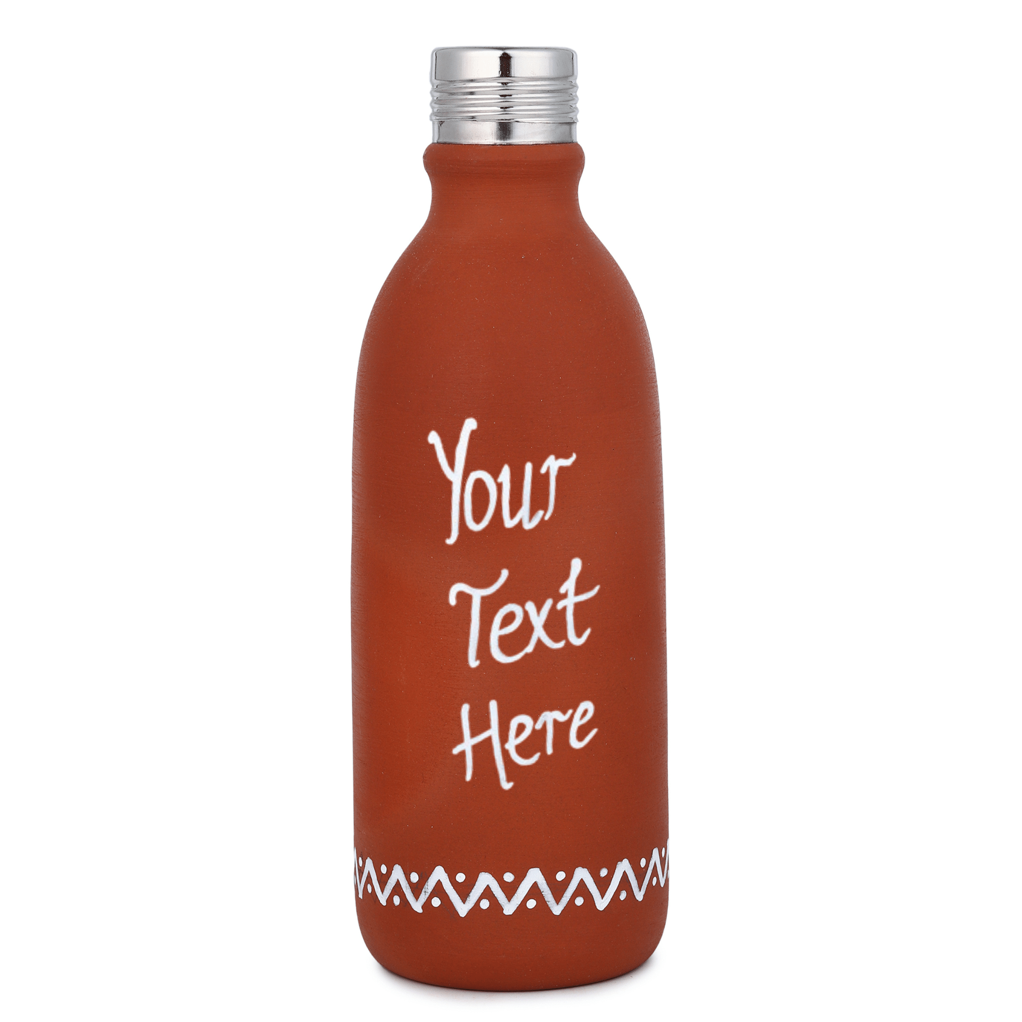 Clay Bottle Steel Cap Hand Painted Om Spiritual Art – Bottles & Sippers on Brown Living™. SKU: NMM-03-PY-500. Img 9.