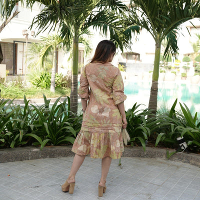 Clay Meadow Gathered Eco - Printed Dress for Women | Handcrafted Organic – Womens Dress on Brown Living™. SKU: AAYU-00141. Img 5.