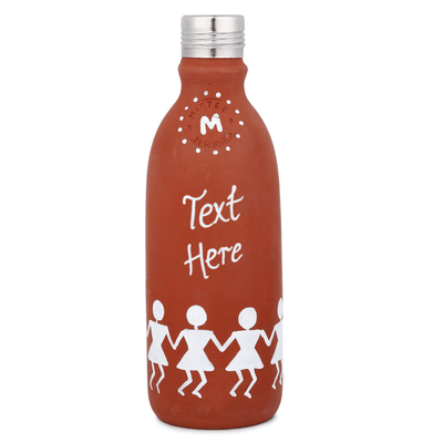 Clay Water Bottle Steel Cap Hand Painted Dancing Warli Art – Bottles & Sippers on Brown Living™. SKU: NMM-01-PY-500. Img 9.