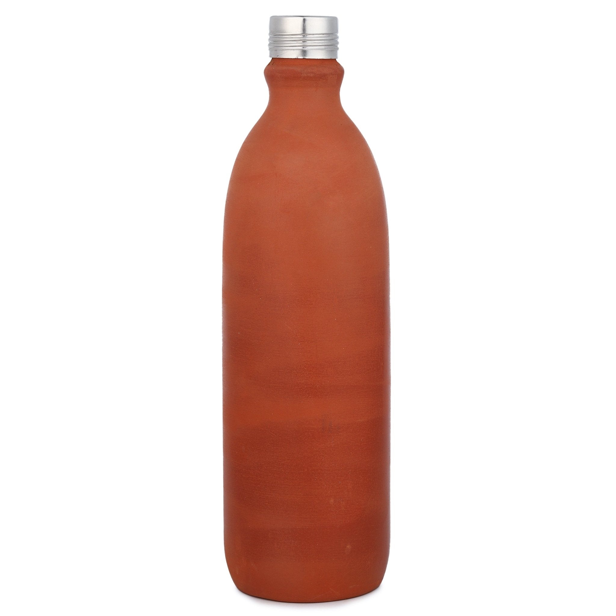 Clay Water Bottle Steel Cap Natural Terracotta (Non - Painted) – Bottles & Sippers on Brown Living™. SKU: NMM-05-PN-1000. Img 4.