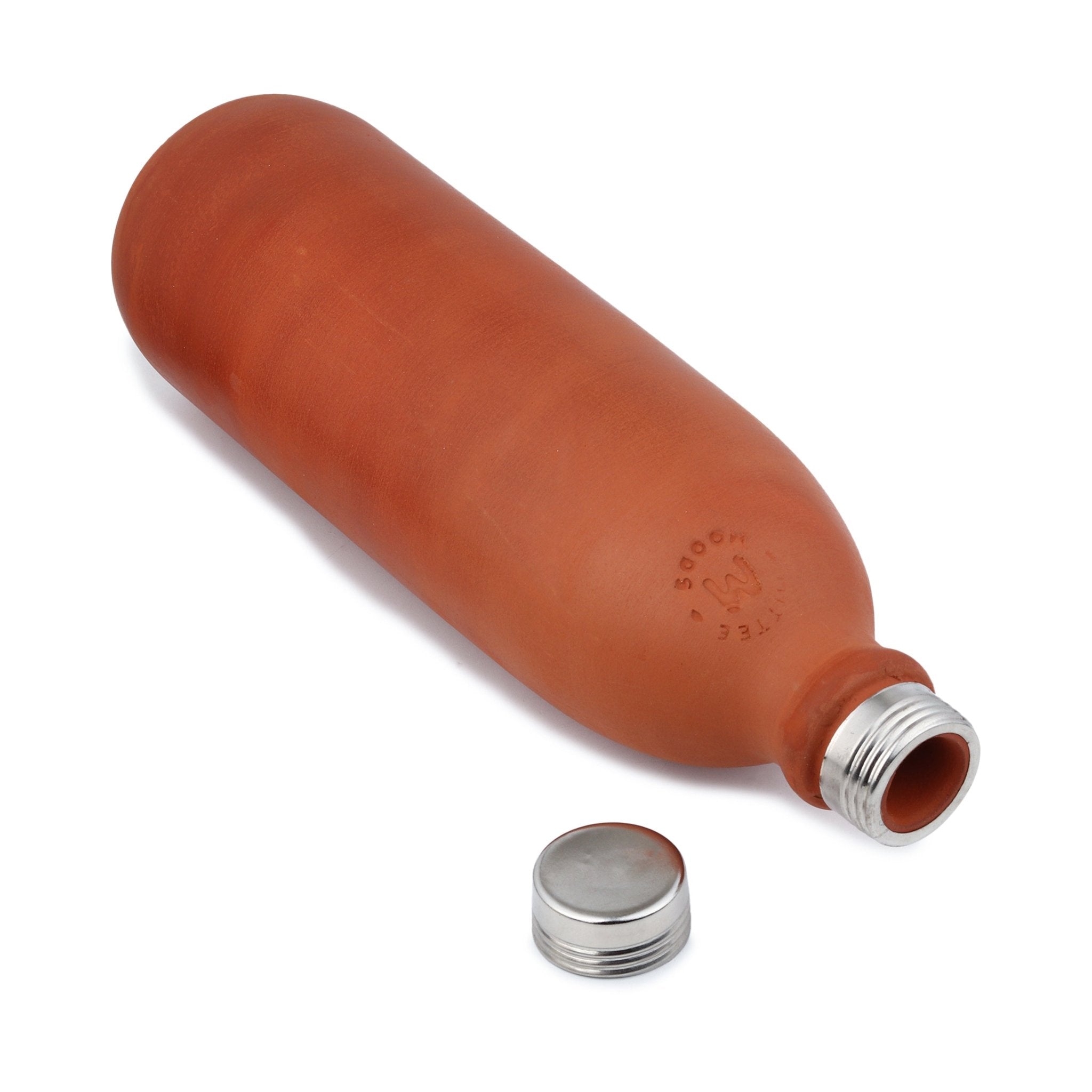 Clay Water Bottle Steel Cap Natural Terracotta (Non - Painted) – Bottles & Sippers on Brown Living™. SKU: NMM-05-PN-1000. Img 2.