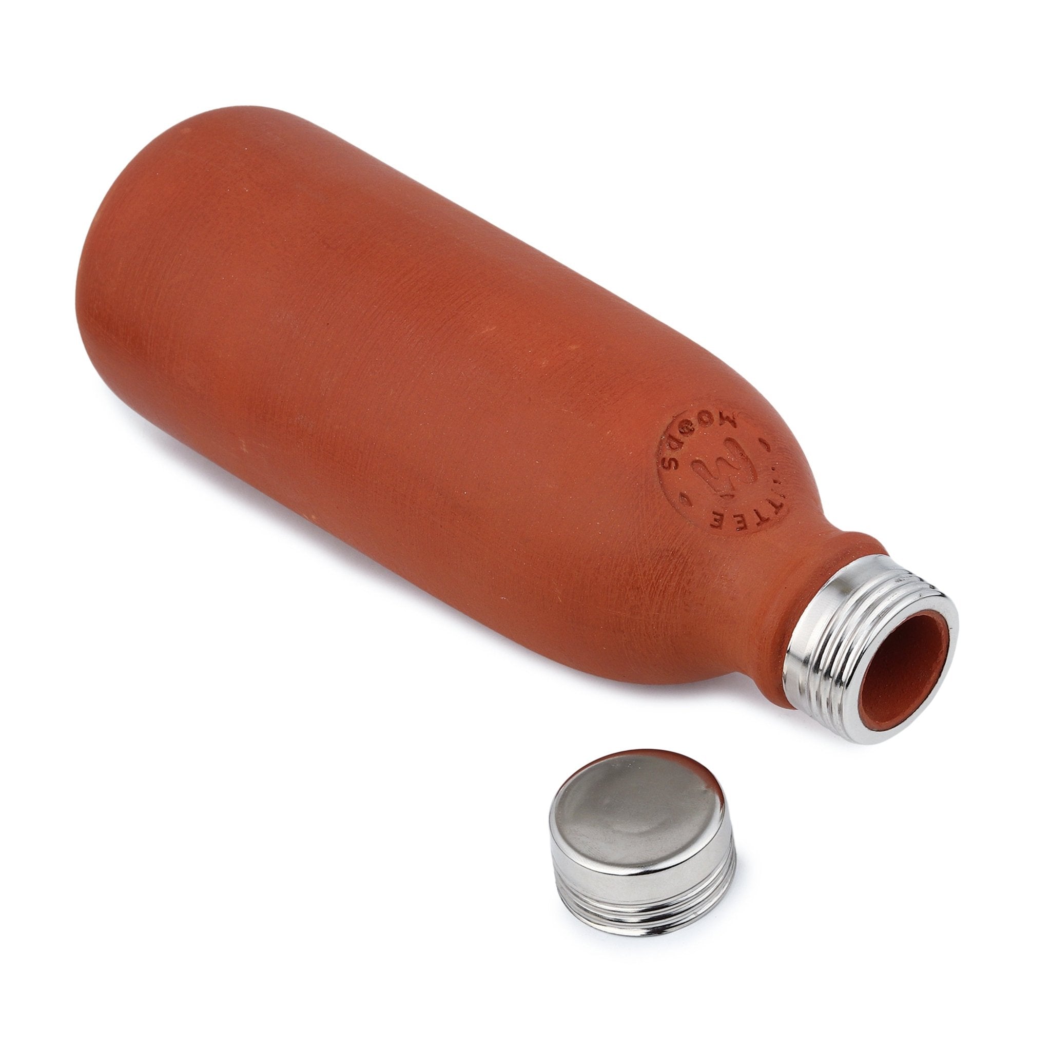 Clay Water Bottle Steel Cap Natural Terracotta (Non - Painted) – Bottles & Sippers on Brown Living™. SKU: NNMM-01-PN-500. Img 6.