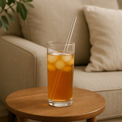 Clear Transparent Glass Straws with Cleaning Brush – Set of 6 – Drinking Straws & Stirrers on Brown Living™. SKU: CLR - STRW. Img 2.