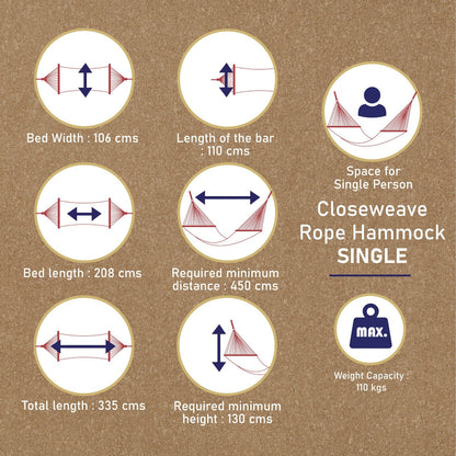 Closeweave Rope Hammock | Jhula for Adult & Kids | Home & Garden Swing – Indoor & Outdoor Play Equipments on Brown Living™. SKU: CWCRH-42. Img 3.