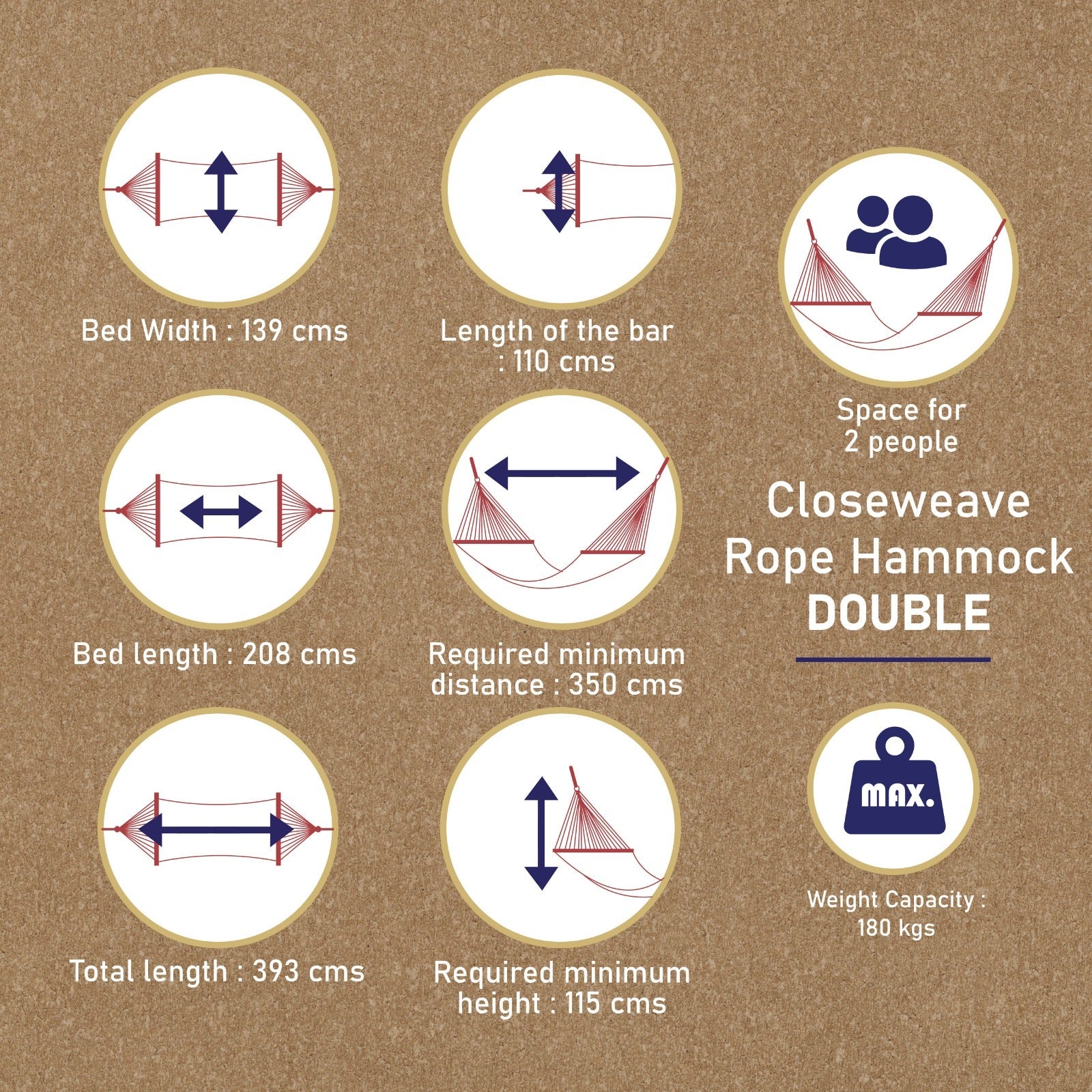 Closeweave Rope Hammock | Jhula for Adult & Kids | Home & Garden Swing – Indoor & Outdoor Play Equipments on Brown Living™. SKU: CWCRH-42. Img 2.