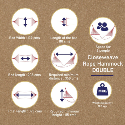 Closeweave Rope Hammock | Jhula for Adult & Kids | Home & Garden Swing – Indoor & Outdoor Play Equipments on Brown Living™. SKU: CWCRH-42. Img 2.