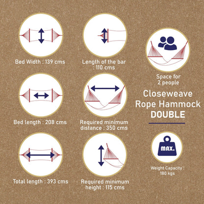 Closeweave Rope Hammock | Jhula for Adult & Kids | Home & Garden Swing – Indoor & Outdoor Play Equipments on Brown Living™. SKU: CWCRH-42. Img 2.