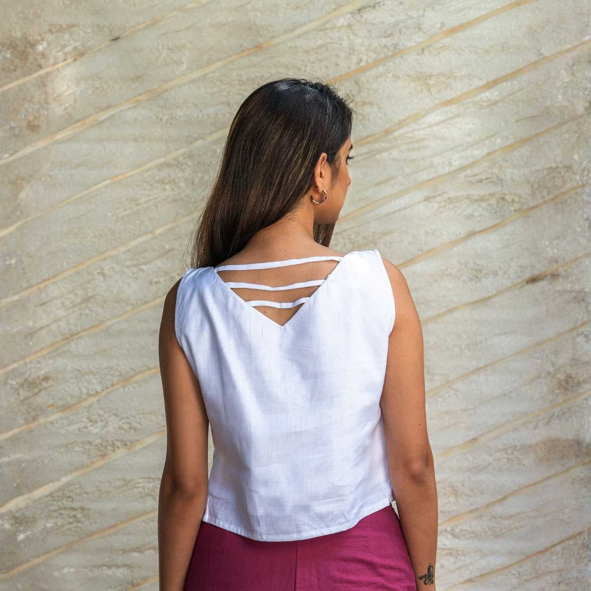 Cloud9 White Hemp Crop Top For Women | Sustainable Wear – Womens Top on Brown Living™. SKU: JDSCL016XS. Img 2.