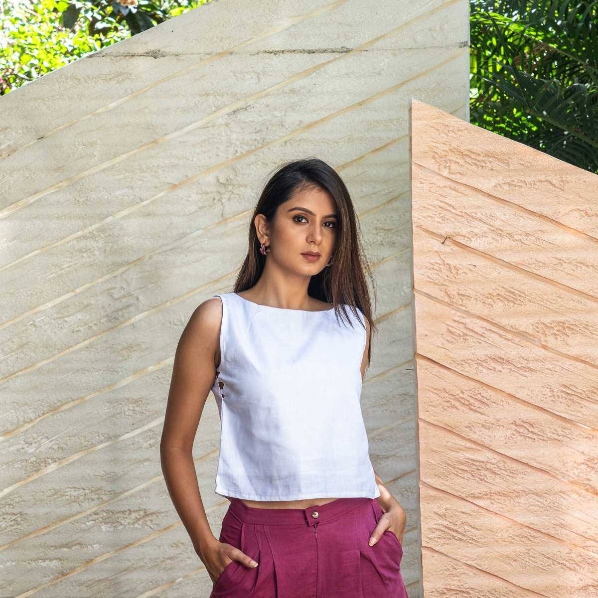 Cloud9 White Hemp Crop Top For Women | Sustainable Wear – Womens Top on Brown Living™. SKU: JDSCL016XS. Img 1.