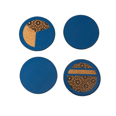 Coasters Set of 4 – Vegan Leather & Printed Cork (Blue) – Coasters on Brown Living™. SKU: CPCGH001. Img 6.
