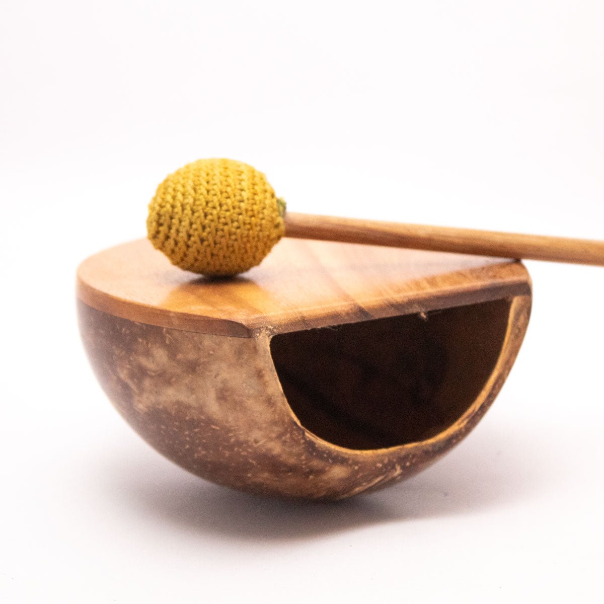 Coco Drum With Stick – Handmade Coconut Shell Musical Toy – Art & Craft Supplies on Brown Living™. SKU: EGM04. Img 4.